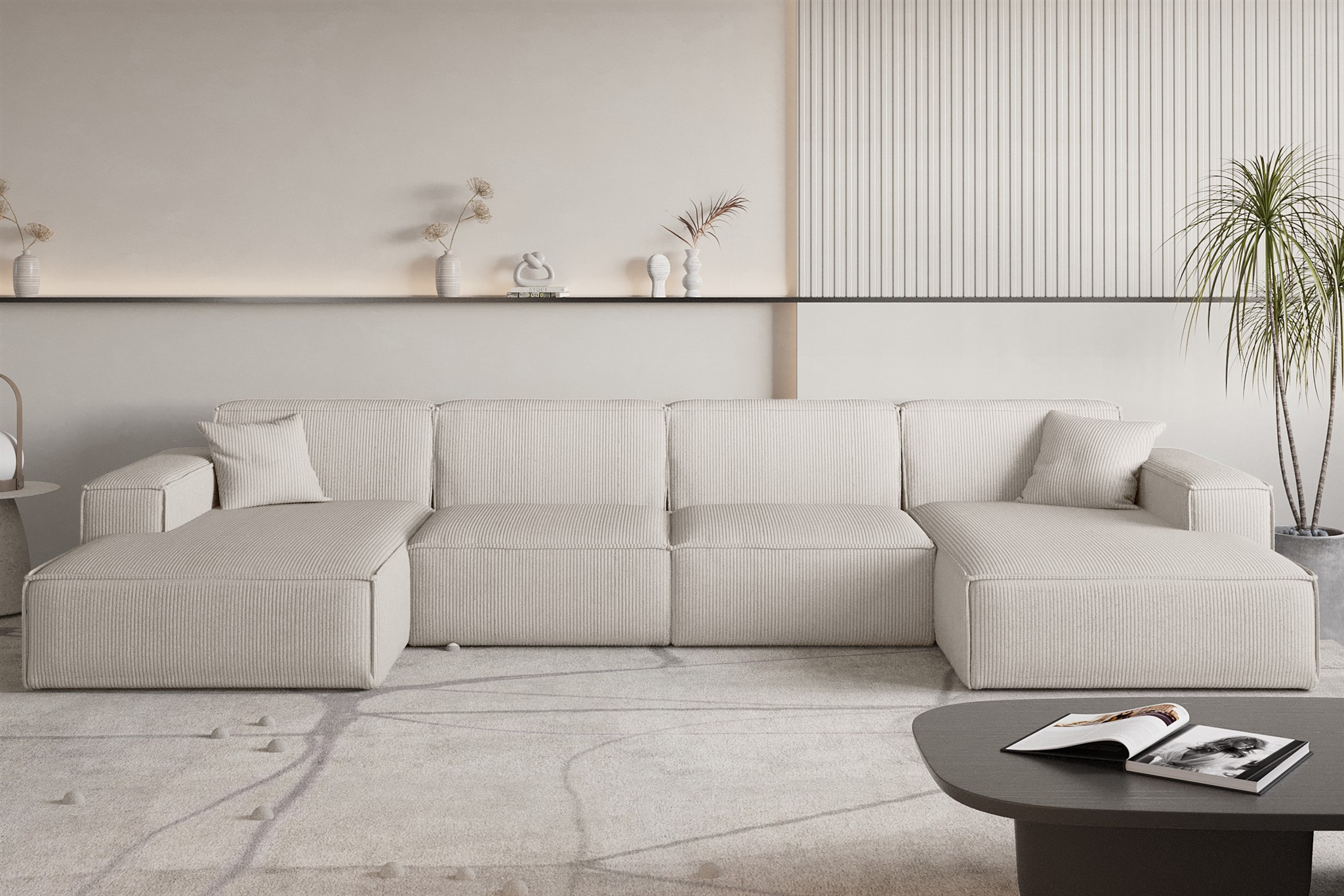 Wohnlandschaft Sofa U-Form CELES PREMIUM in Stoff Scala Hellbeige | Wohnlandschaften ohne Schlaffunktion | Polstermöbel