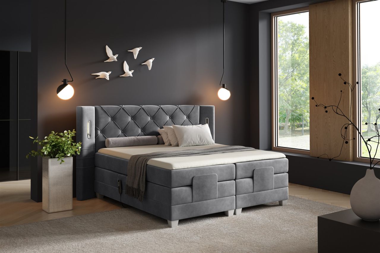 Boxspringbett Elektrisch Bett STEVE 120x200cm in Stoff Fresh Dunkelgrau