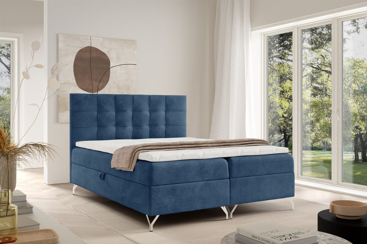 Boxspringbett Schlafzimmerbett CANDELA 120x200cm Stoff Coral Blau