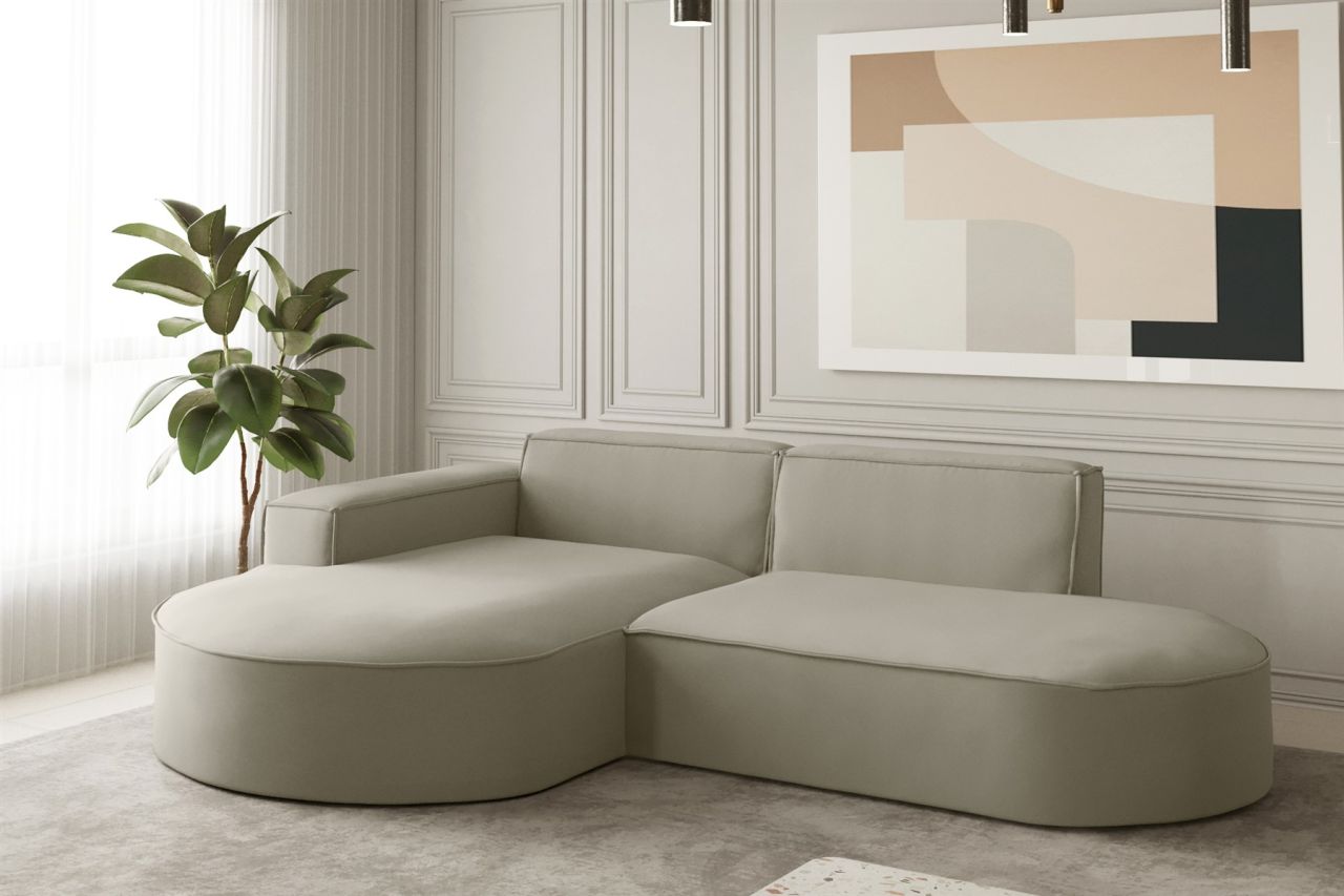 Ecksofa ersofa PALMA XS in Stoff Opera Velvet Pearl Ottomane Links