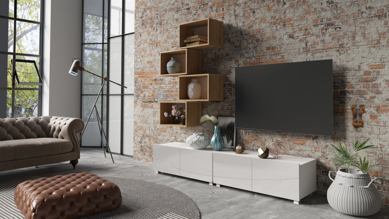 Mediawand Wohnwand 6 tlg - KAVOS 16 - Weiss Hochglanz