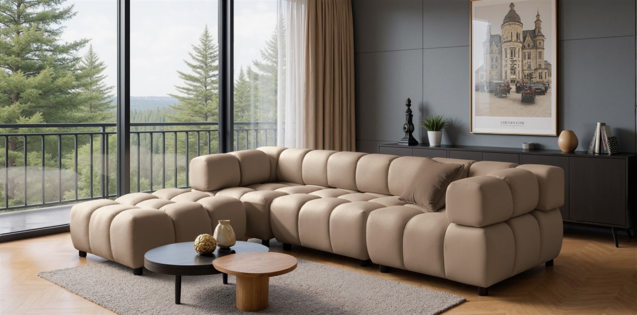 Sofa ersofa FLOW 3-Sitzer inkl. 1 x Polsterhocker Stoff Bluvel Latte