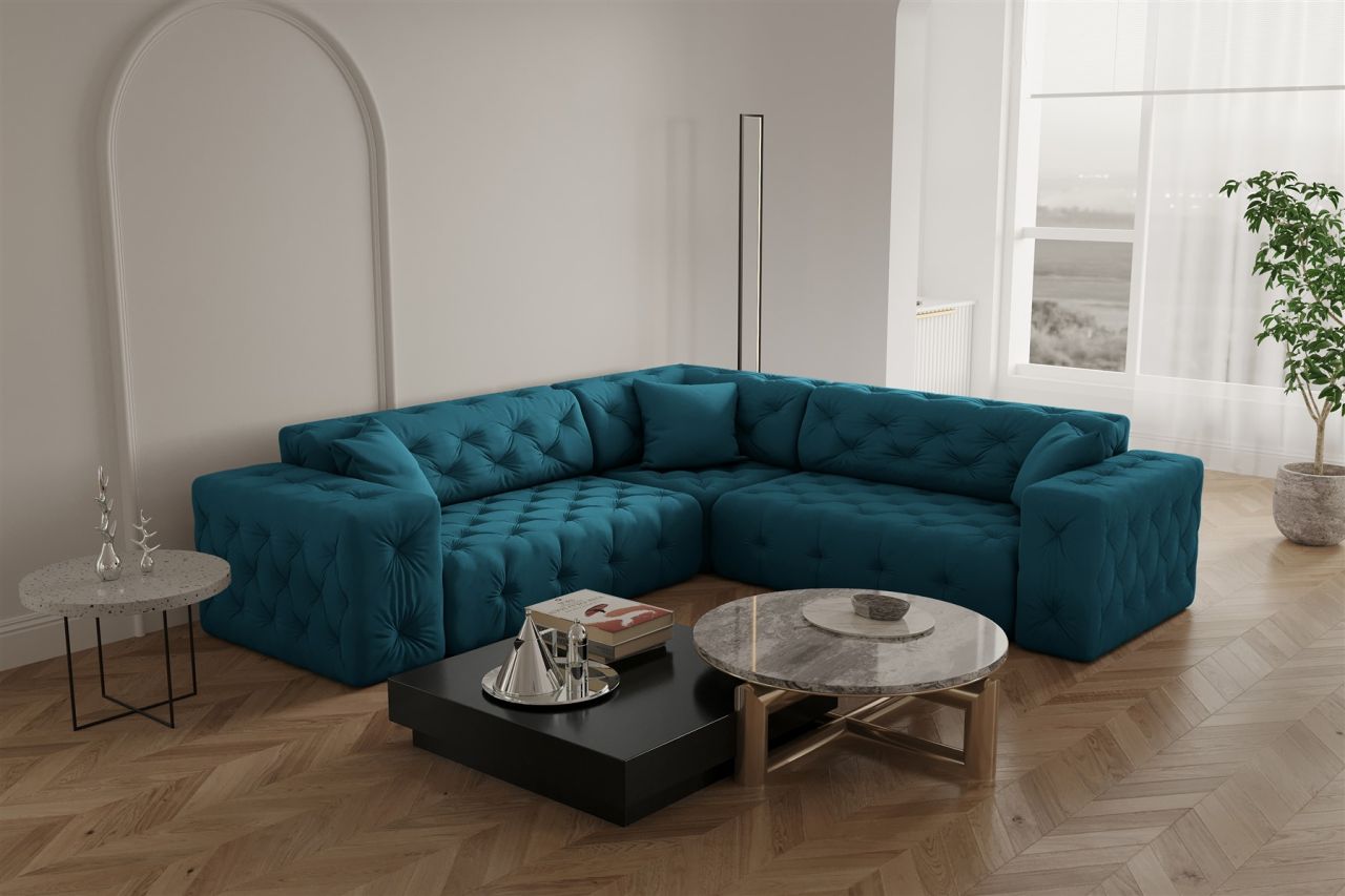 Ecksofa ersofa CHANTAL in Stoff Opera Velvet Ozeanblau Seite Universal