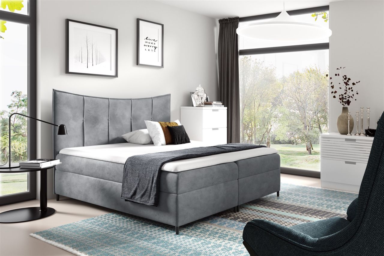 Boxspringbett Schlafzimmerbett FABIEN 120x200cm Grau inkl. Bettkasten