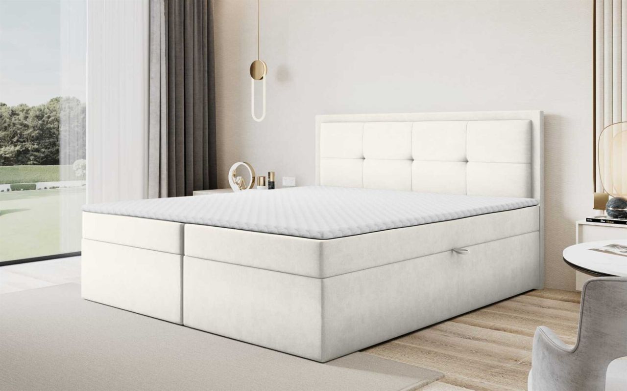 Boxspringbett Schlafzimmerbett DEGNA 140x220cm Stoff Gerra Creme