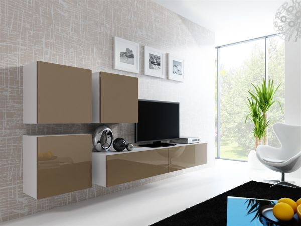 Mediawand Wohnwand 4 tlg - MyMix 2 - Weiss / Latte Hochglanz