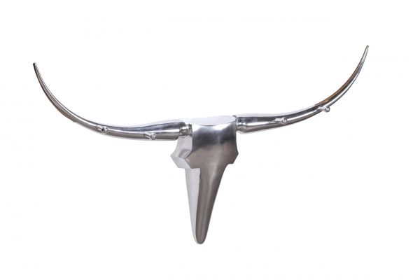Wanddekoration Geweih Bull 125 cm Aluminium silbern mit 4 Kleiderhaken