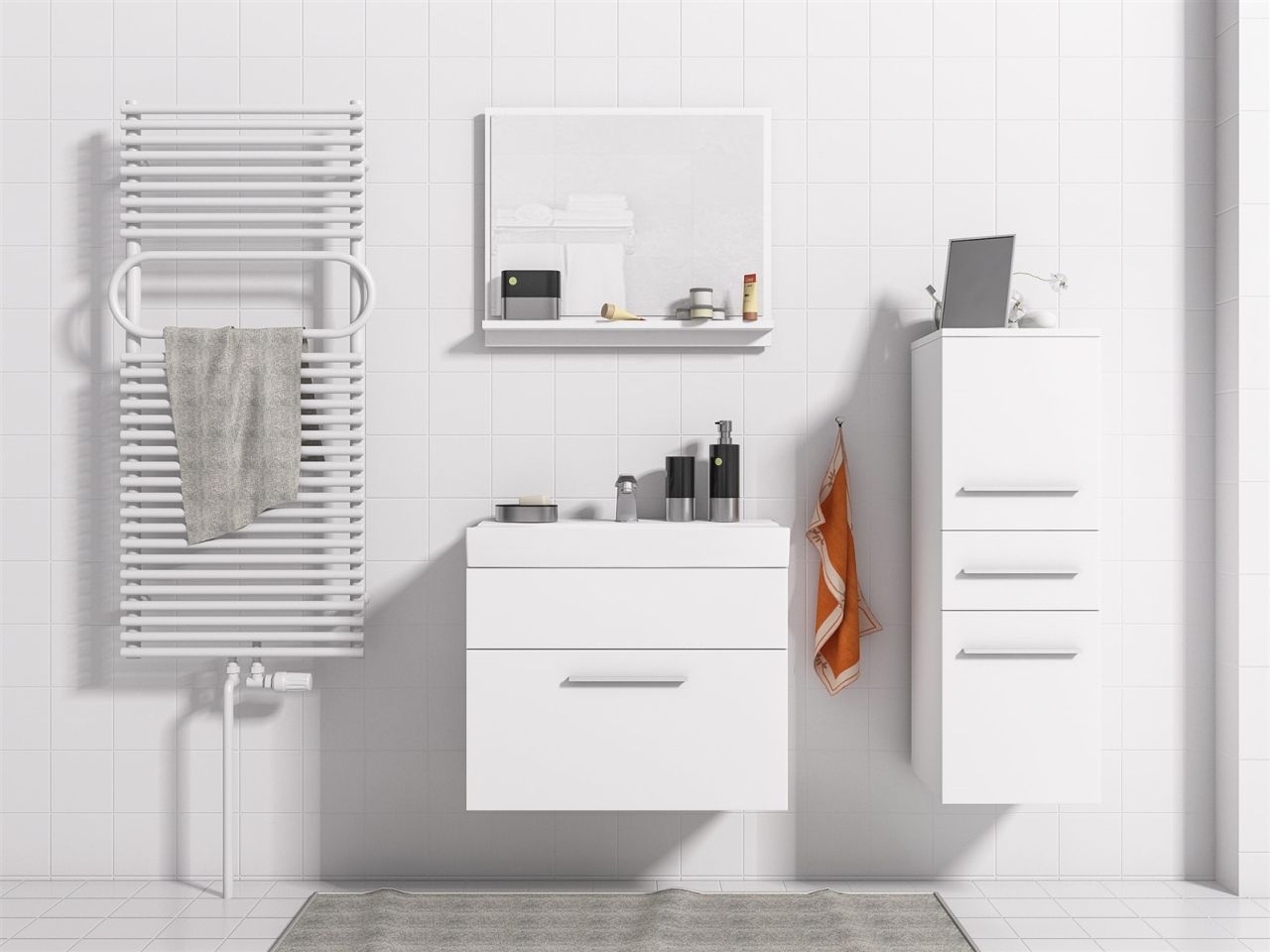 Badmöbel Set 4-Tlg Weiss matt LUCY S inkl.Waschtisch