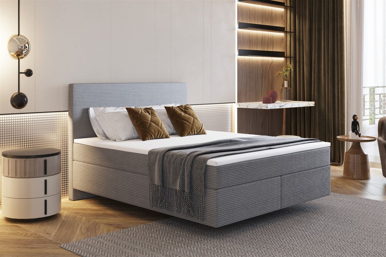 Boxspringbett Schlafzimmerbett DEVIL Delux 140x200cm in Stoff Scala Grau