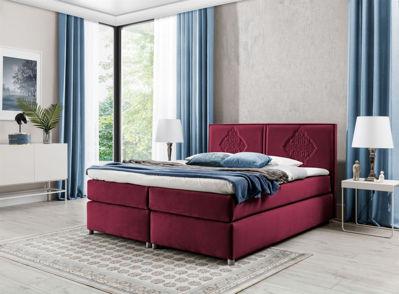 Boxspringbett Schlafzimmerbett Bett DAMIANO DELUX Stoff Bordeaux 180x200cm