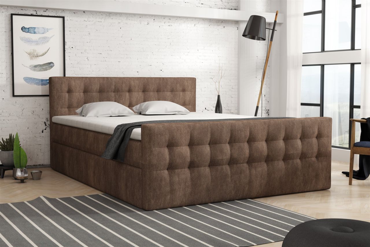 Boxspringbett Schlafzimmerbett ANKER Deluxe 200x200cm in Stoff Preston Braun