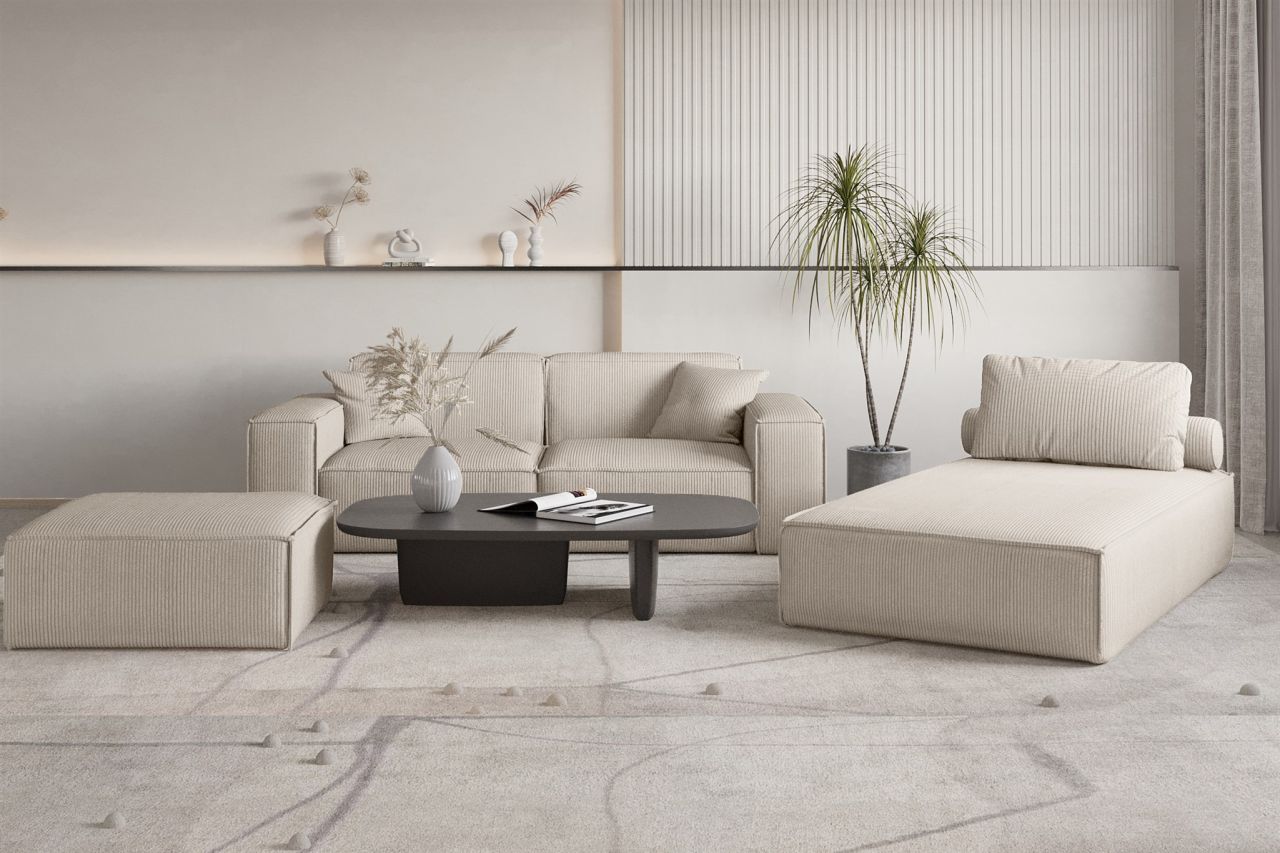 Polstermöbel Set 3-teilig CELES PREMIUM in Stoff Scala Hellbeige