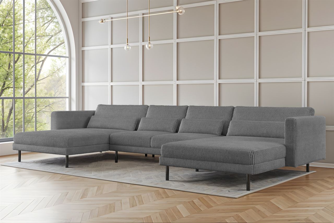 Wohnlandschaft U-Form Sofa AGADA in Stoff Poso Grau