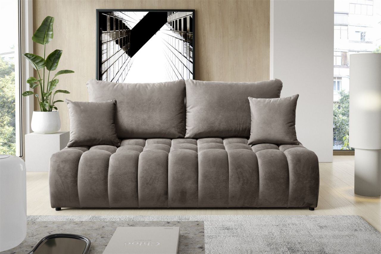 Sofa 3-Sitzer mit Schlaffunktion NINA Stoff Soft Braun