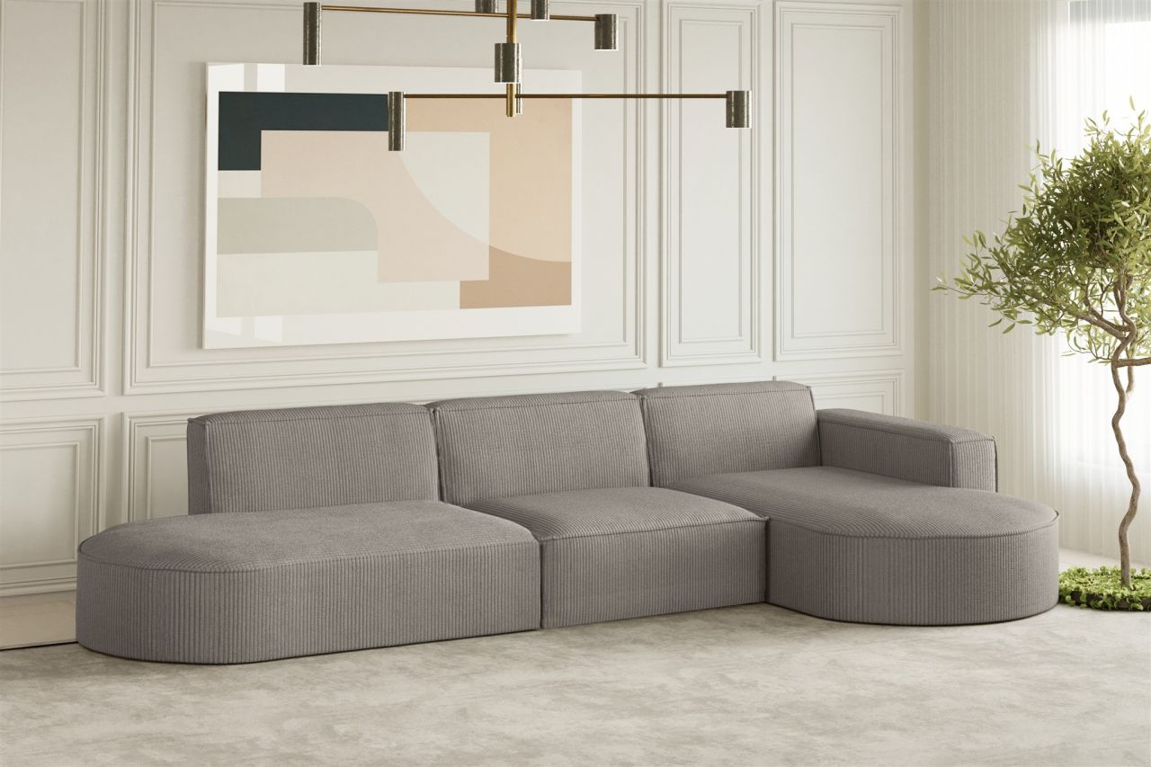 Ecksofa ersofa PALMA in Stoff Scala Grau Ottomane Rechts
