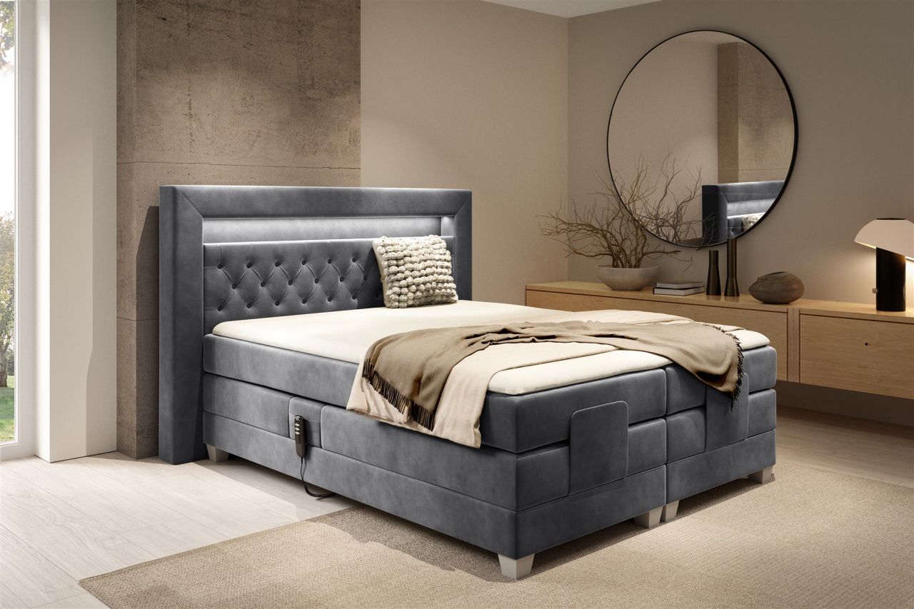 Boxspringbett Elektrisch Bett ARMANDO 140x200cm in Stoff Fresh Stahlgrau