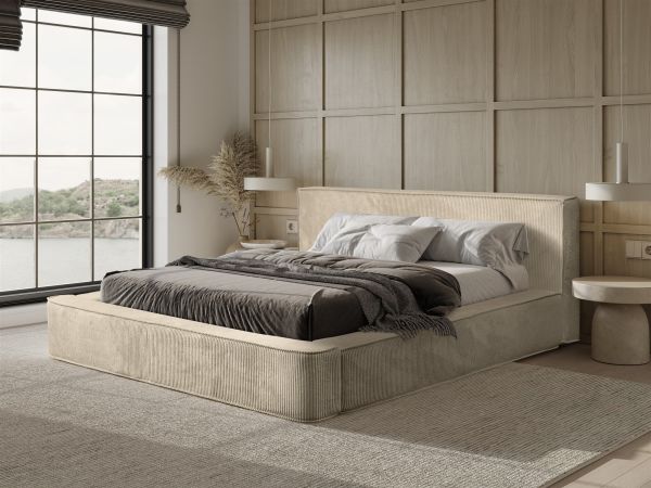 Polsterbett Doppelbett MODESTO Komplettset 160x200cm in Stoff Lincoln Beige | Breite: 160 cm | Polsterbetten + Lattenrost und Matratze | Schlafzimmer