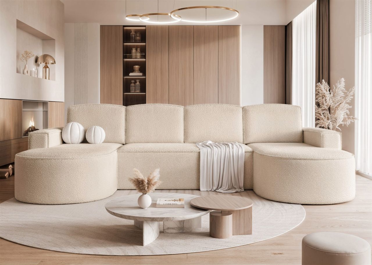 Wohnlandschaft mit Schlaffunktion Sofa ARLET in Stoff Abriamo Hellbeige