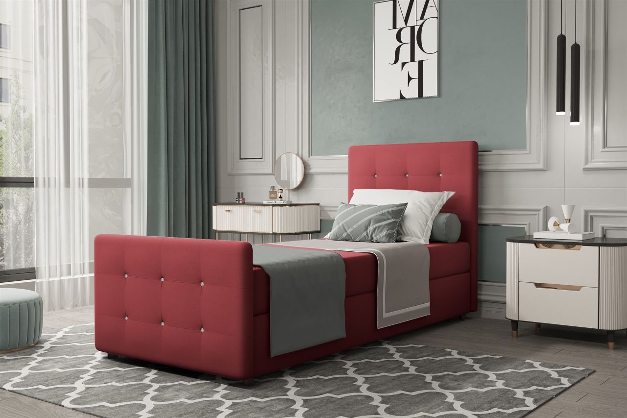 Boxspringbett Gästebett MARKOS 90x200cm Bettkasten Seite Rechts Stoff Rot