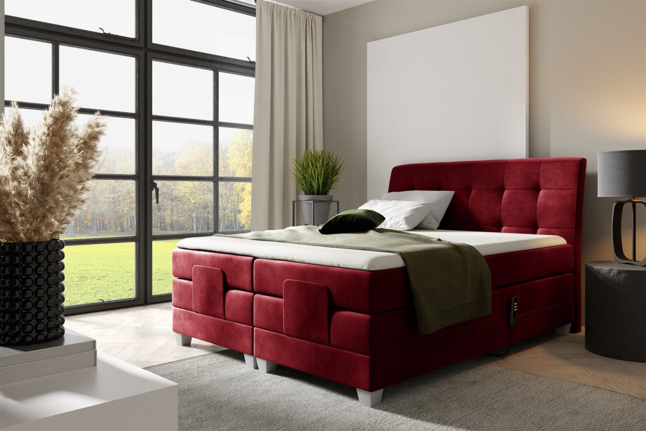Boxspringbett Elektrisch Bett FRANCO 180x200cm in Stoff Fresh Rot