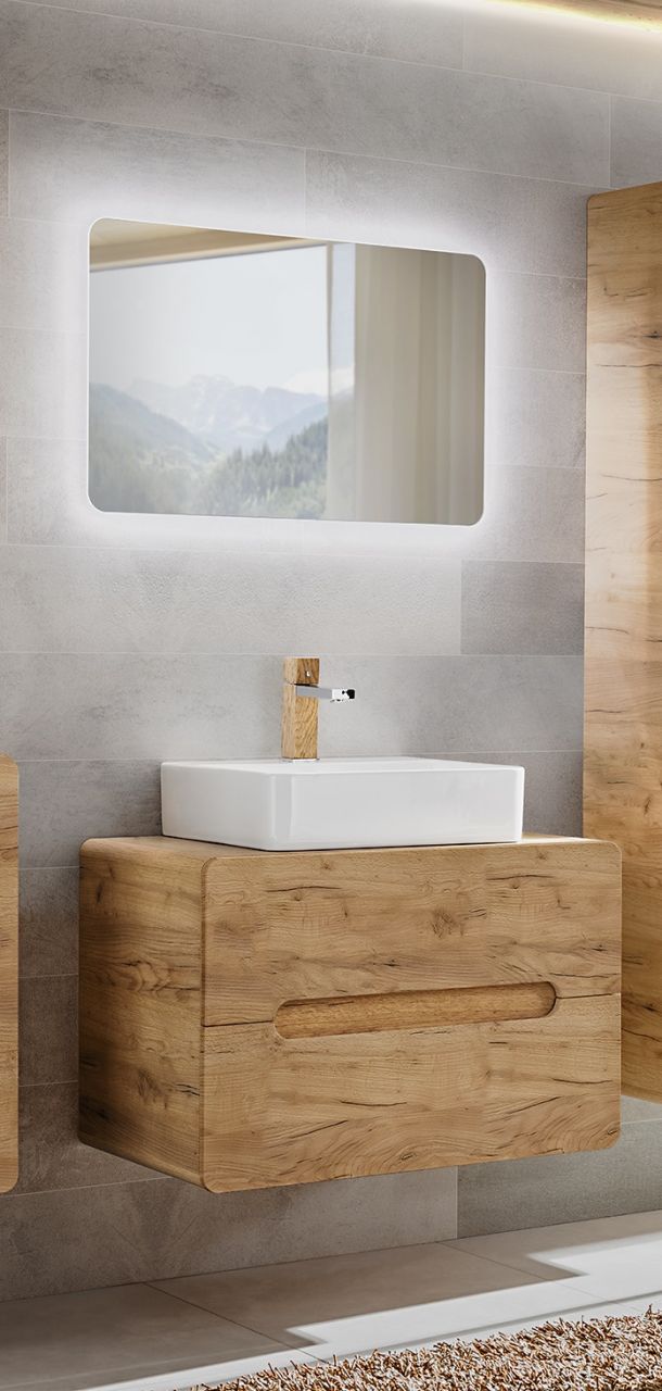 Badmöbel Set 2-tlg Badezimmerset FERMO 60cm Gold Eiche ohne Waschtisch