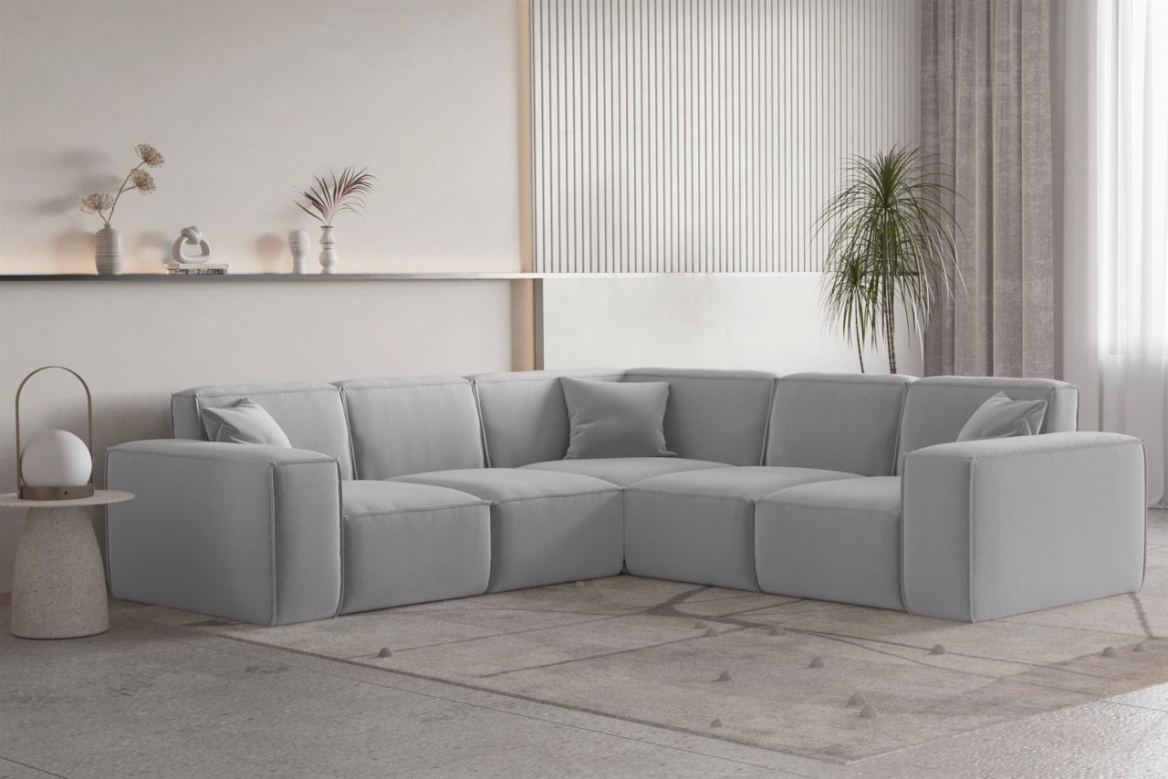 Ecksofa ersofa CELES PREMIUM Stoff Opera Velvet Hellgrau Seite Universal