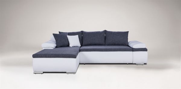 Couchgarnitur Camilla L-Form Kuntleder Weiss / Stoff Grau