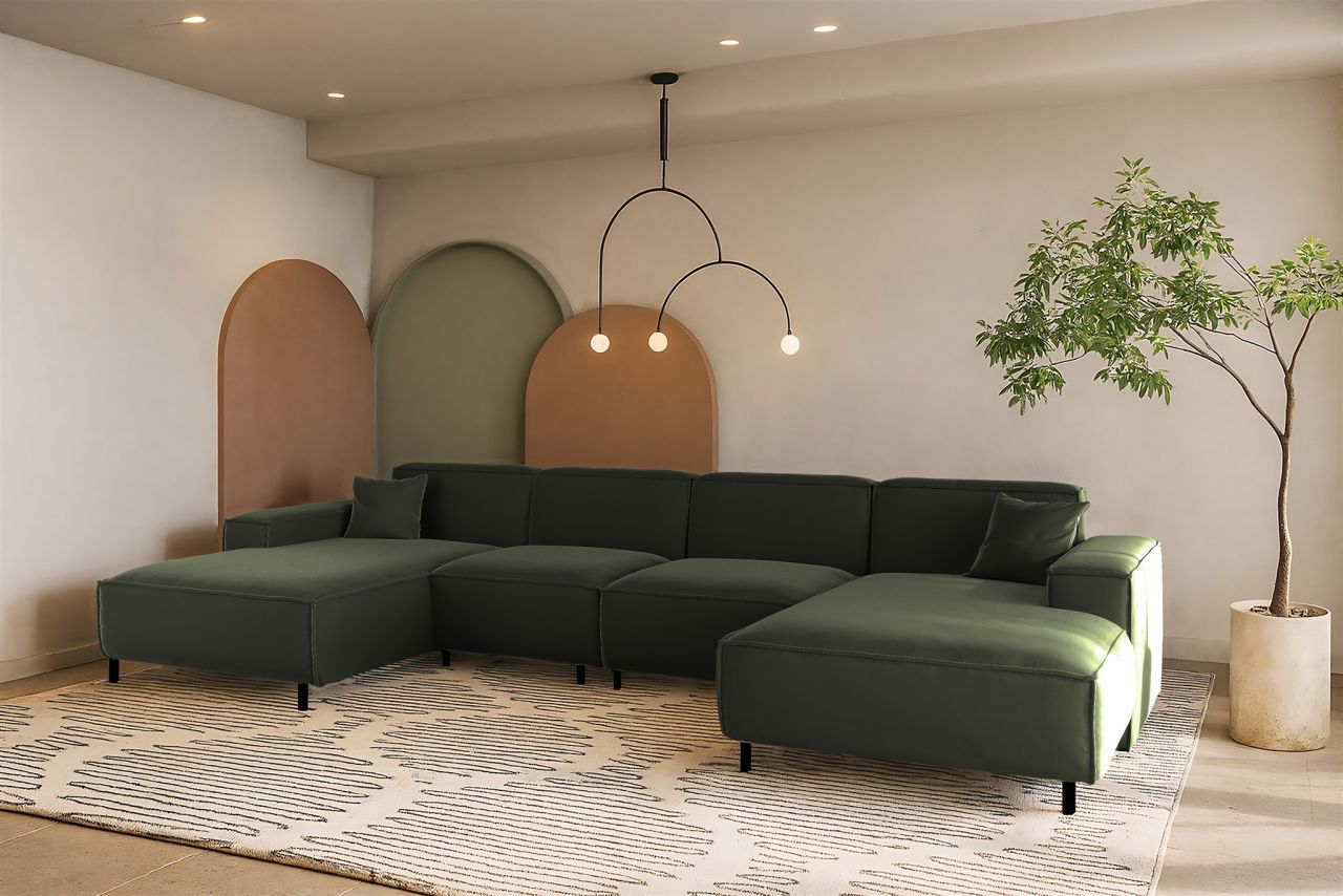 Wohnlandschaft Sofa U-Form GLORIA in Stoff Tiffani Grün