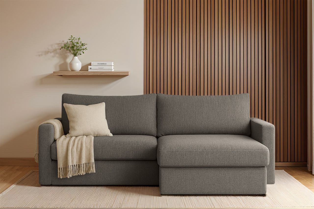 Ecksofa Sofa mit Schlaffunktion BENDIK Stoff Faro Grau Ottomane Rechts