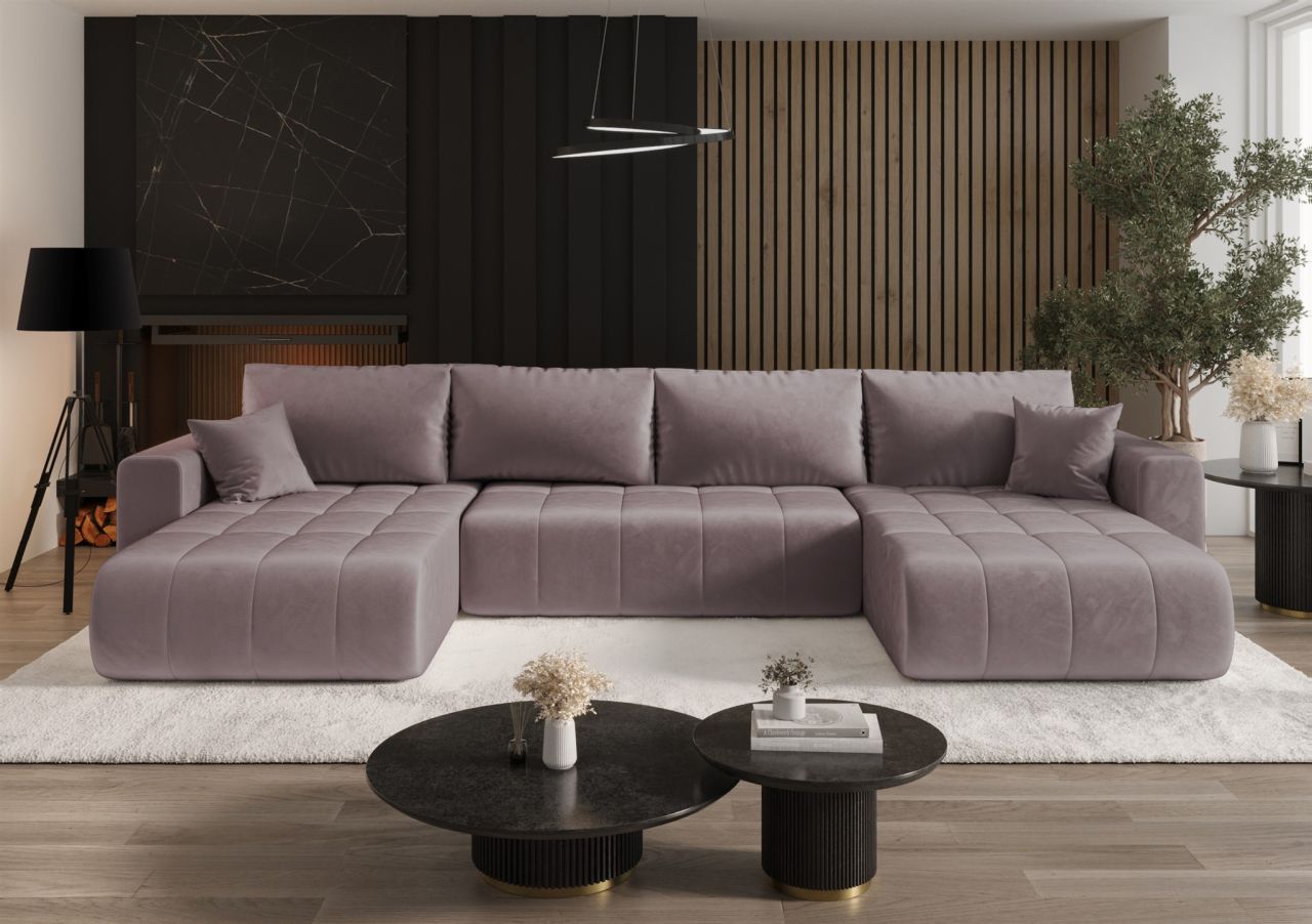 Wohnlandschaft Sofa mit Schlaffunktion CAMILA Stoff Monolith Flieder