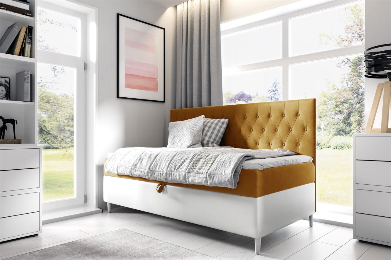 Boxspringbett Gästebett Kinderbett FINJA Nr.2 90x200cm Weiss-Gelb