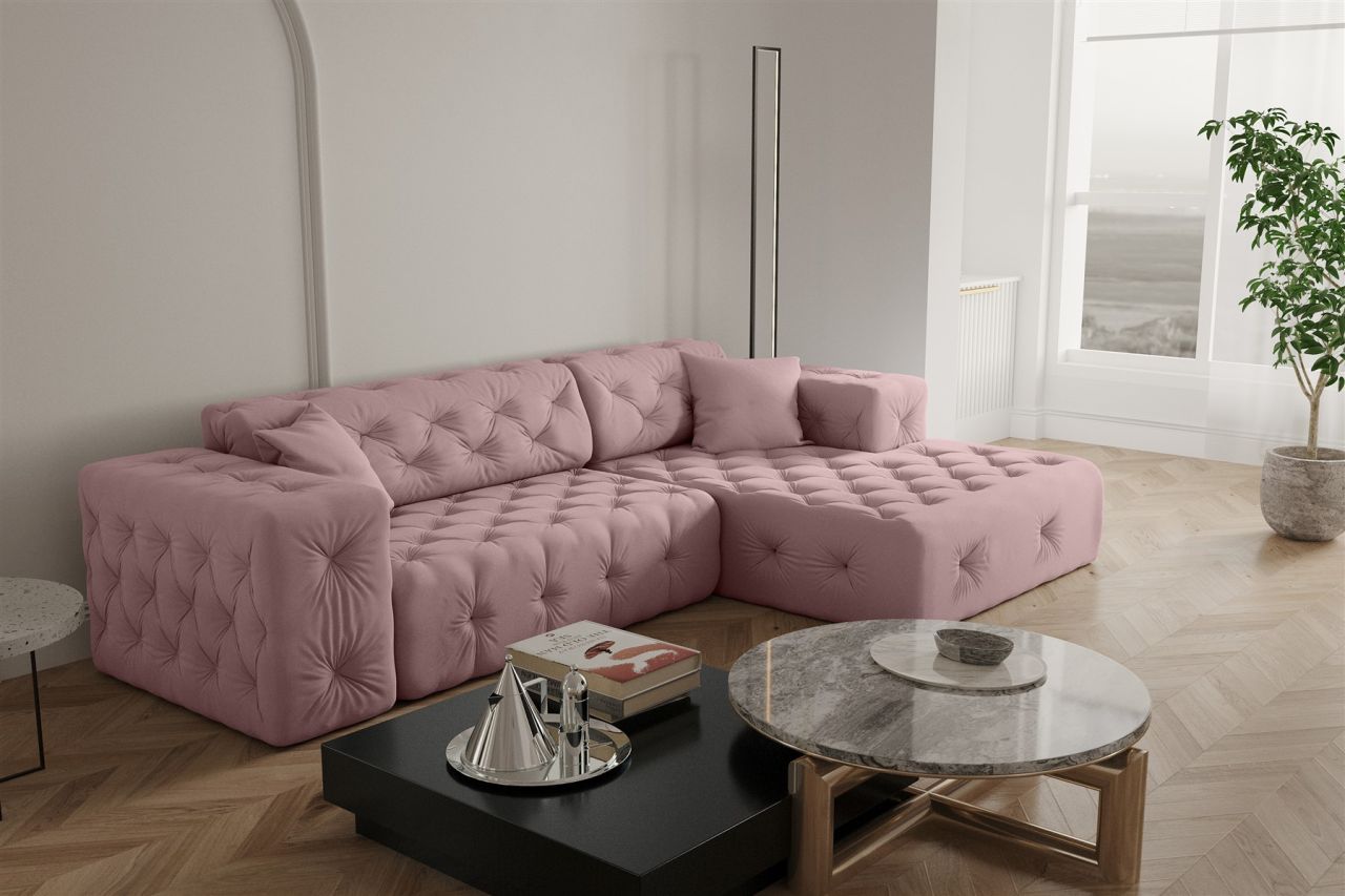 Ecksofa ersofa CHANTAL in Stoff Opera Velvet Pink Ottomane Rechts