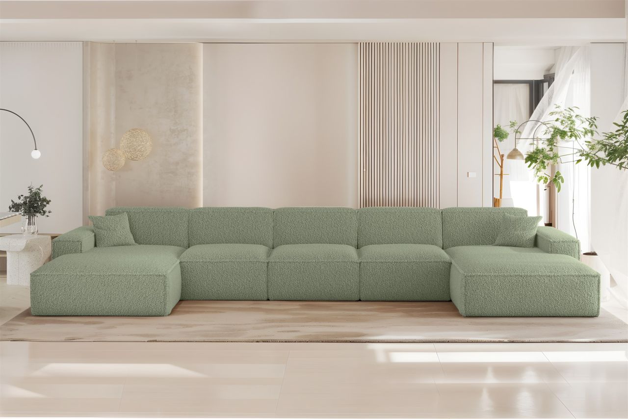 Wohnlandschaft Sofa U-Form CELES PREMIUM XL in Stoff Sven Hellgrün