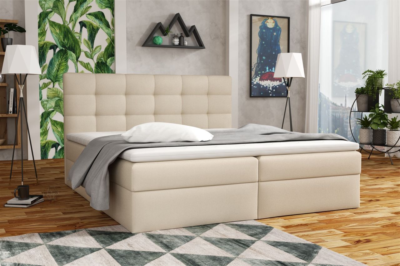 Boxspringbett Schlafzimmerbett DORIANO 120x200cm Kunstleder Soft Beige