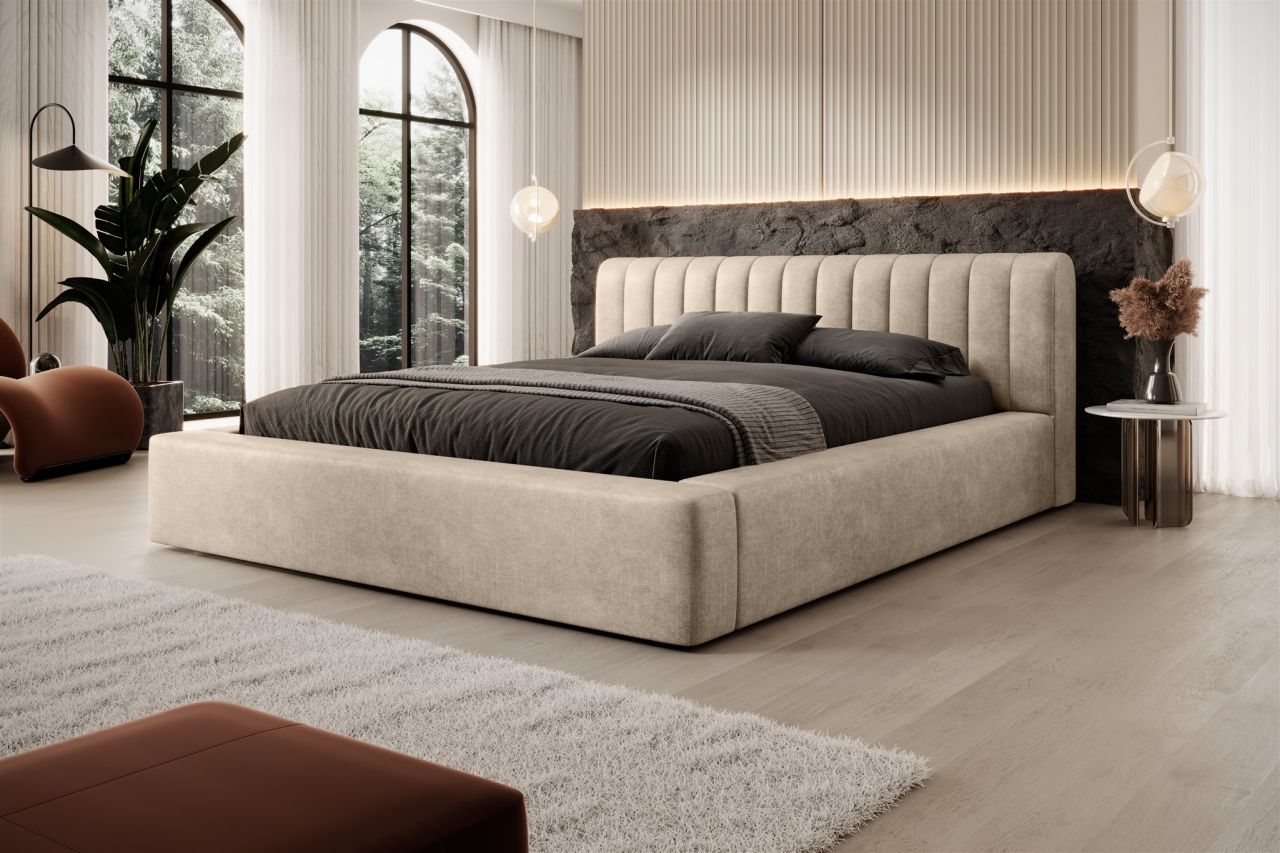 Polsterbett Doppelbett PEORIA 180x200cm in Stoff Macau Beige