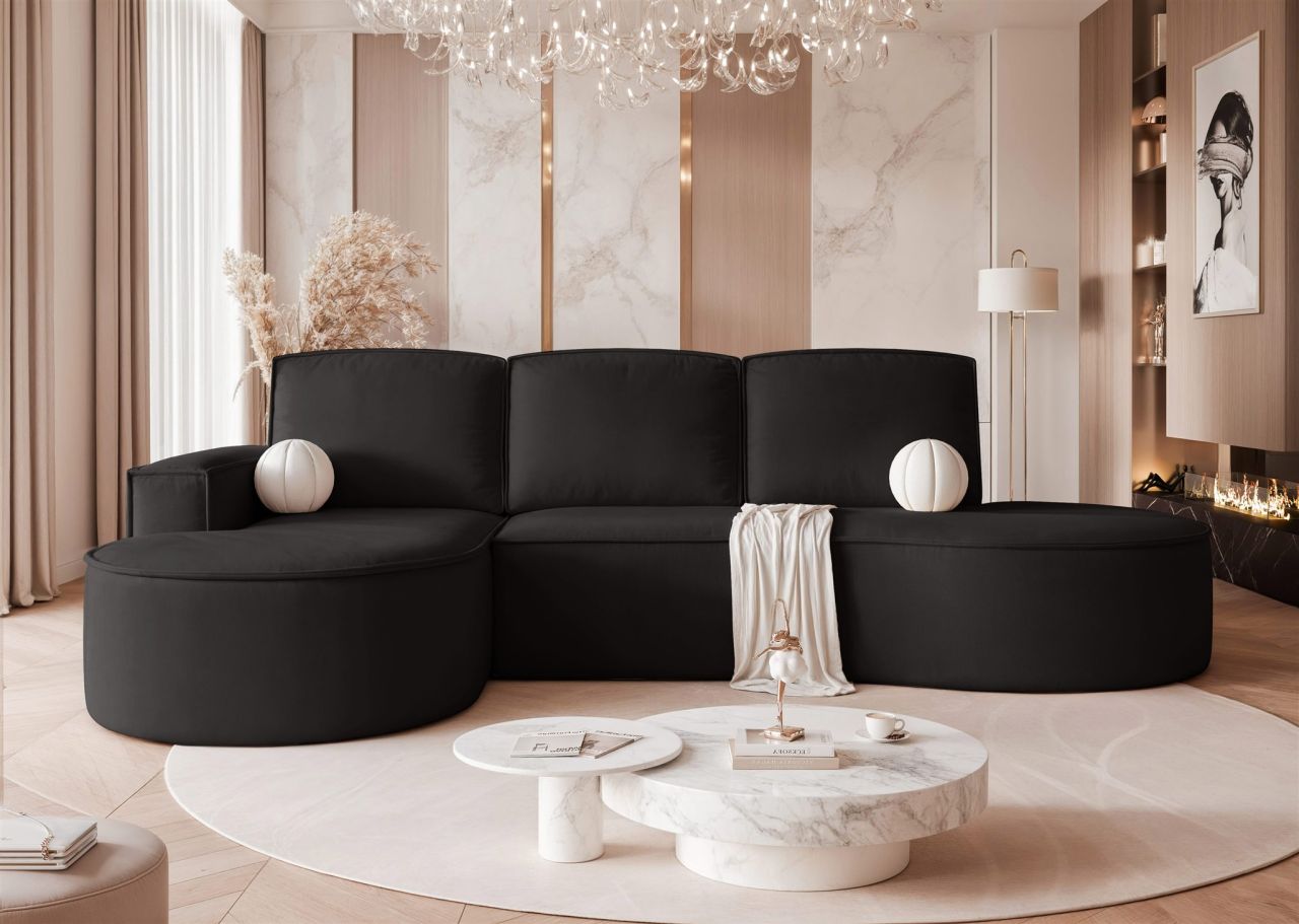 Ecksofa Schlafsofa Sofa ARLET in Stoff Riviera Schwarz Ottomane Links