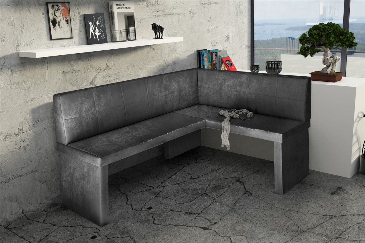 Eckbank Bank Küchenbank 168 x 128 cm -ROBIN L -Vintage Schwarz