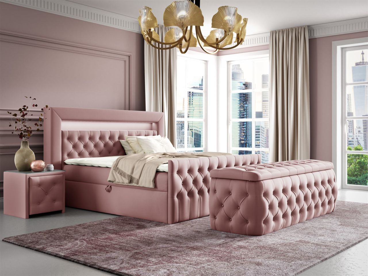 Boxspringbett Schlafzimmerbett ERNESTO Nr.4 120x200cm in Elisa Velvet Altrosa