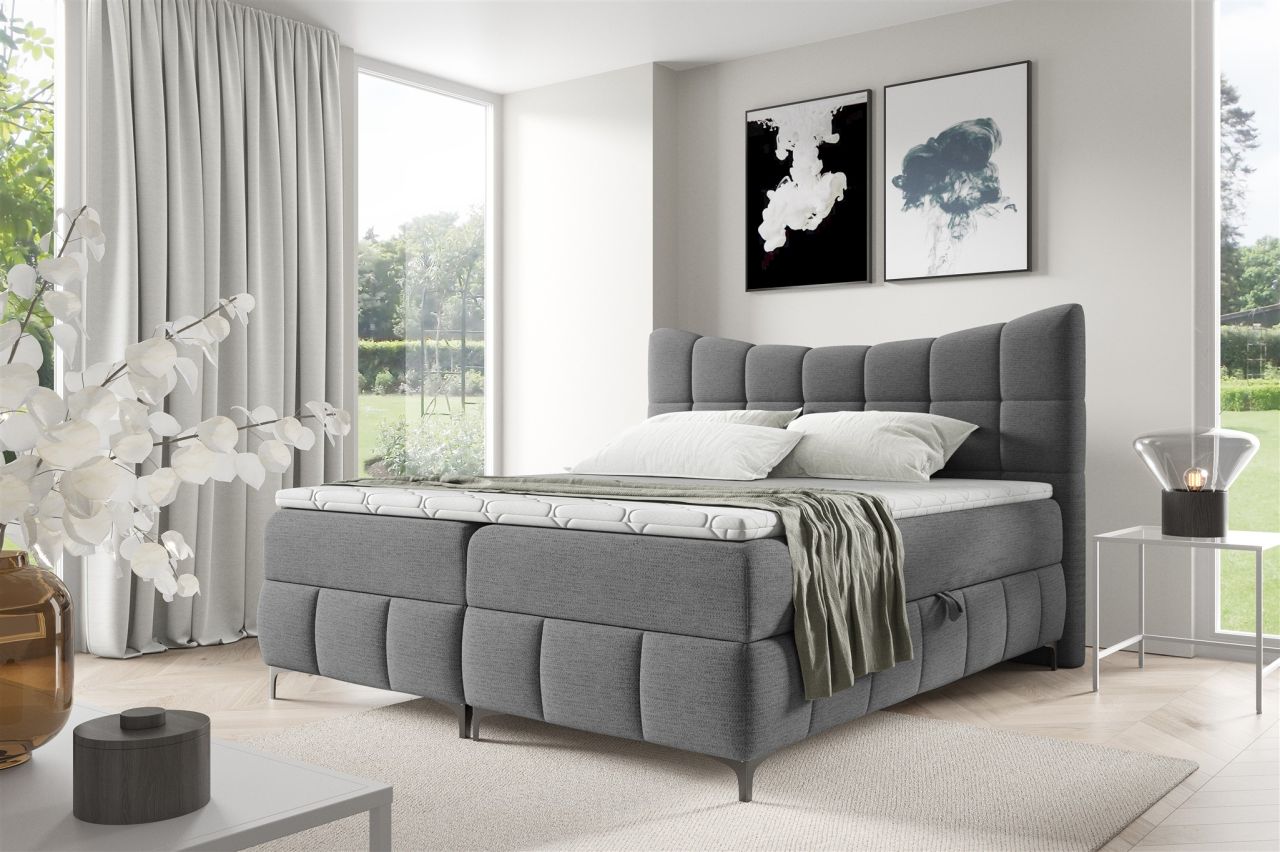 Boxspringbett Schlafzimmerbett CHARLES 160x200cm Stoff Aragon Grau