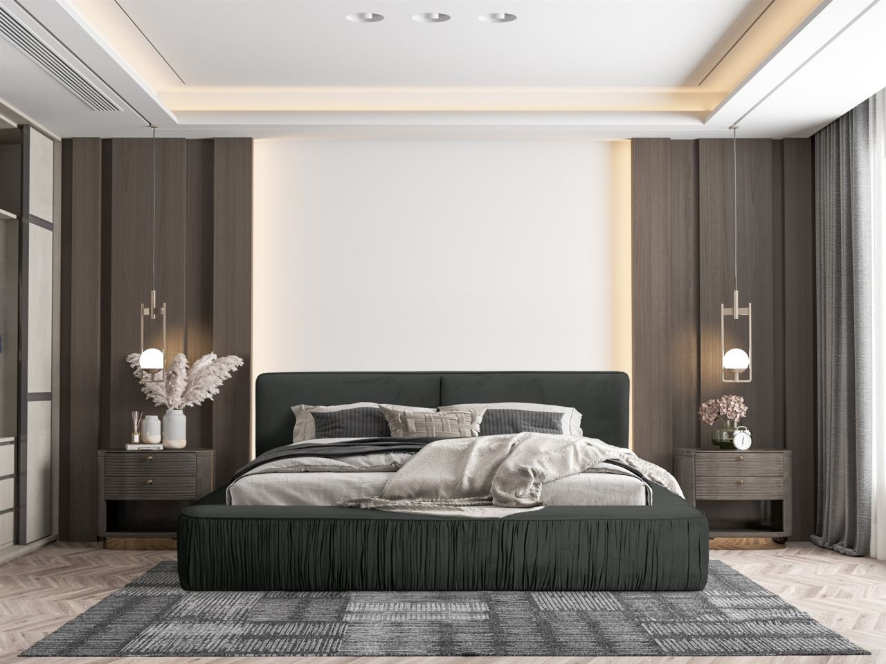 Polsterbett Doppelbett LEXIE 140x200cm Komplettset in Stoff Riviera Anthrazit