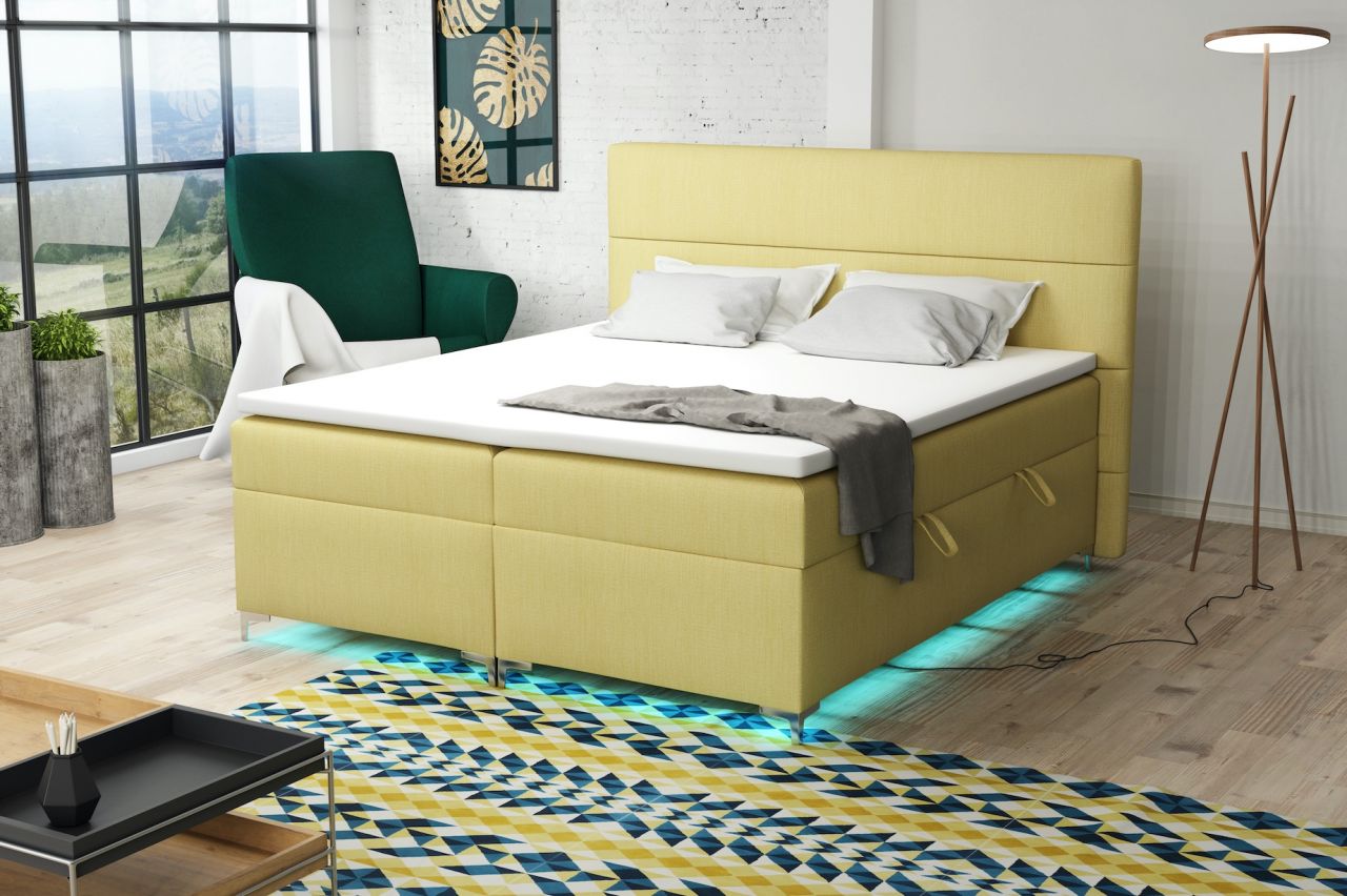 Boxspringbett Schlafzimmerbett CANELA 180x200cm inkl.Bettkasten/ LED