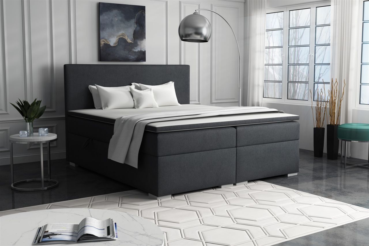 Boxspringbett Schlafzimmerbett SOREL 200x200cm Stoff Soro Schwarz