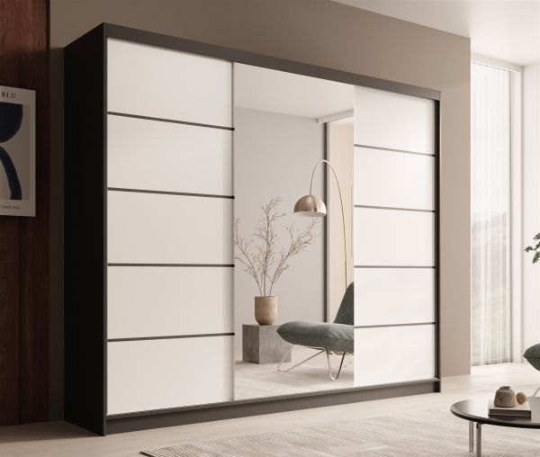 Schiebetürenschrank Schrank LUND in Schwarz- Weiß 250x215x58 cm | Breite: 250cm | Schwebetürenschränke | Kleiderschränke