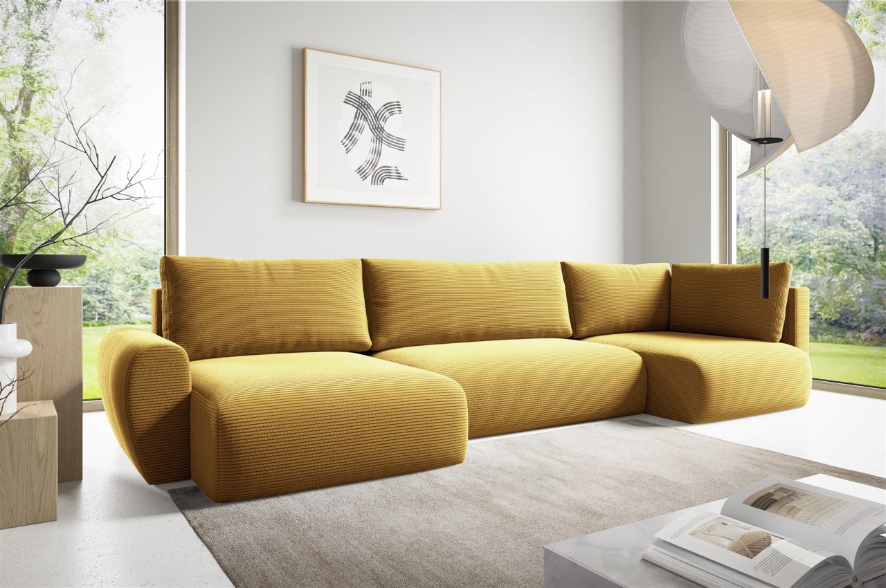 Fun Möbel Wohnlandschaft Schlafsofa Galan Stoff Poso Honiggelb Ottomane Links