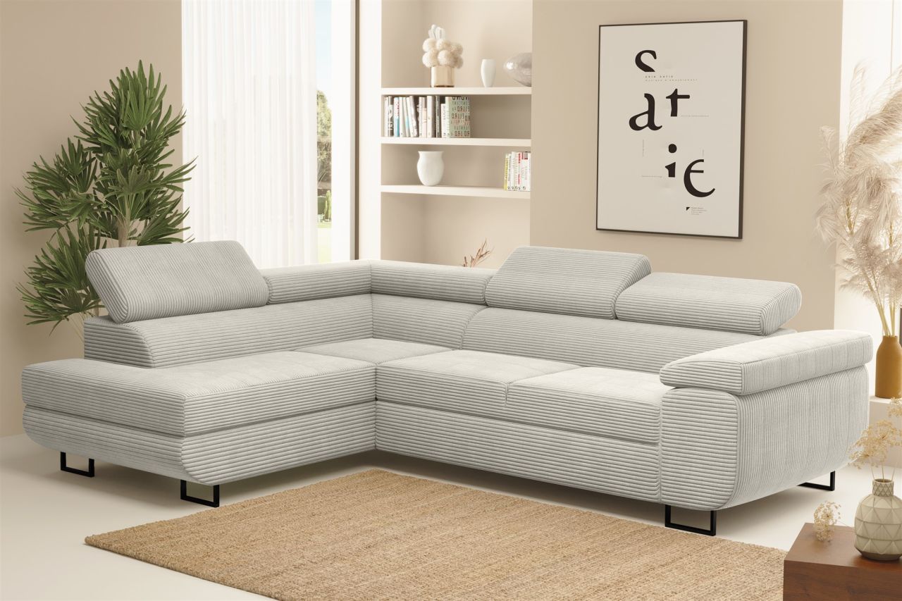 Ecksofa Sofa mit Schlaffunktion METZ Stoff Poso Hellgrau Ottomane Links