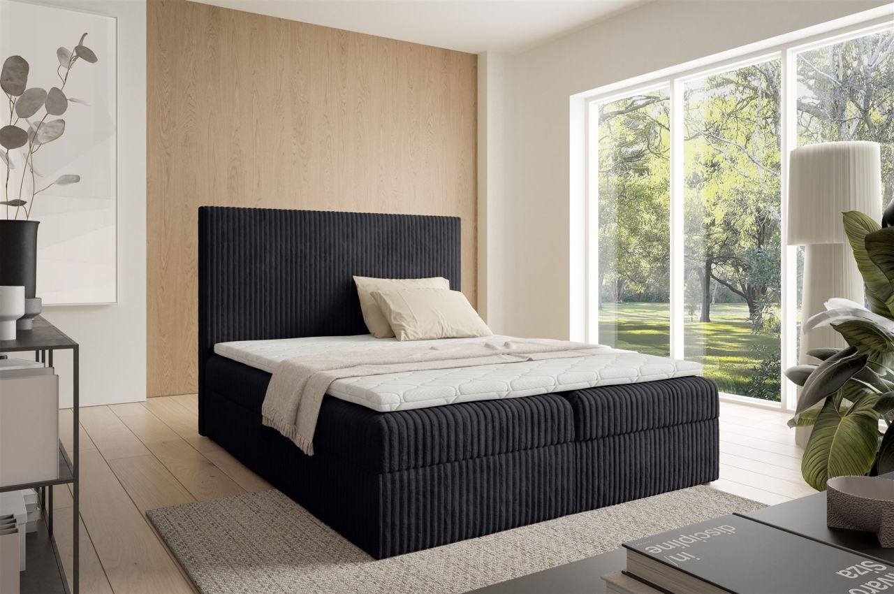 Boxspringbett Schlafzimmerbett ARNAU PREMIUM 200x200cm Stoff Tilia Schwarz