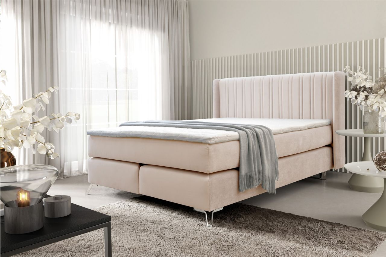 Boxspringbett Schlafzimmerbett AGNUS 140x200cm in Stoff Salvador Creme