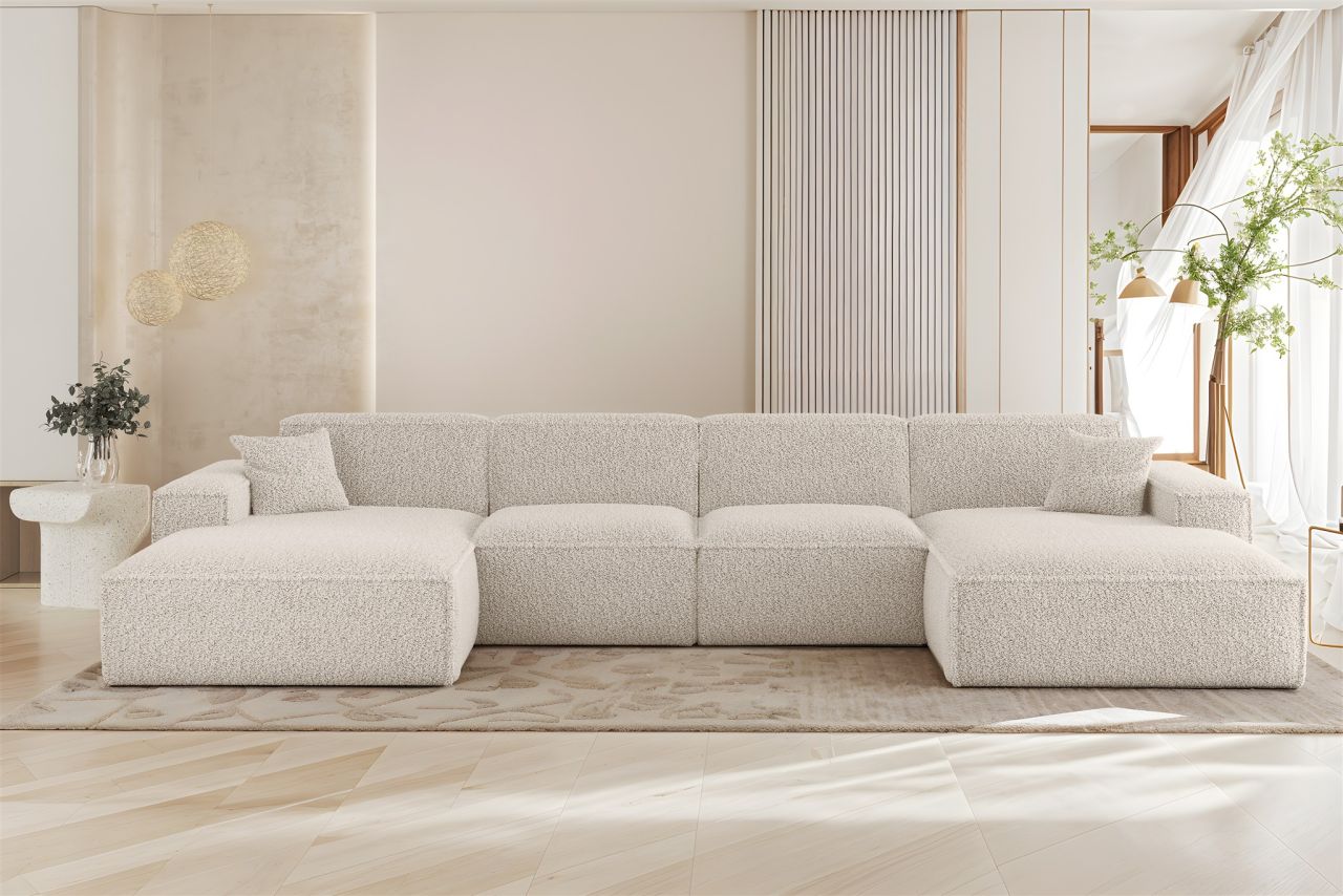 Wohnlandschaft Sofa U-Form CELES PREMIUM in Stoff Sven Altweiß