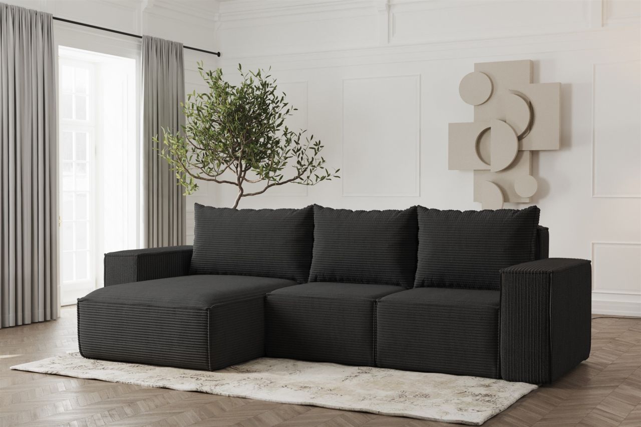 Ecksofa ersofa ESTELLE in Stoff Poso Schwarz Ottomane Links