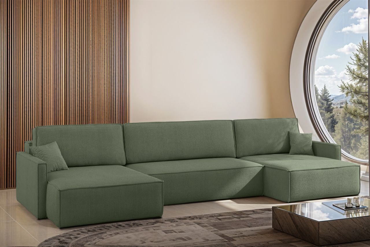 Wohnlandschaft mit Schlaffunktion Sofa LOUIS Stoff Scala Grün